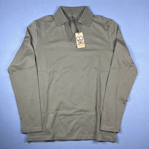 CO THIRTY SIX Other - CO THIRTY SIX Mens Long Sleeve Johnny Collar Polo Shirt Olive Green Medium NWT